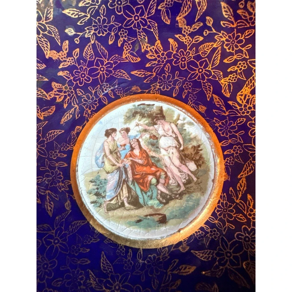 Empire England Cobalt Blue Gold‎ Chintz Neoclassical Footed Bowl Compote 8in